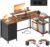 VASAGLE LWD173KD01 L-förmiger Eckschreibtisch mit Steckdosen, Computertisch, Gaming-Tisch, reversibel montierbare, verstellbare Regale, 4 Schubladen, 2 USB-Anschlüsse, 160 x 80 cm, Vintage-Braun
