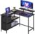 VASAGLE LWD097B56 L-förmiger Schreibtisch, 2 geräumige Schubladen, Computertisch mit Monitorständer, Eckschreibtisch, Gaming-Tisch mit verstellbarer Ablage, 115 x 105 cm, Ebenholzschwarz