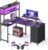 VASAGLE LWD162B101 Eckschreibtisch mit Steckdosen und LED-Beleuchtung, Computertisch mit 3 Schubladen und Monitorständer, 140 x 100 x 150 cm, schwarz